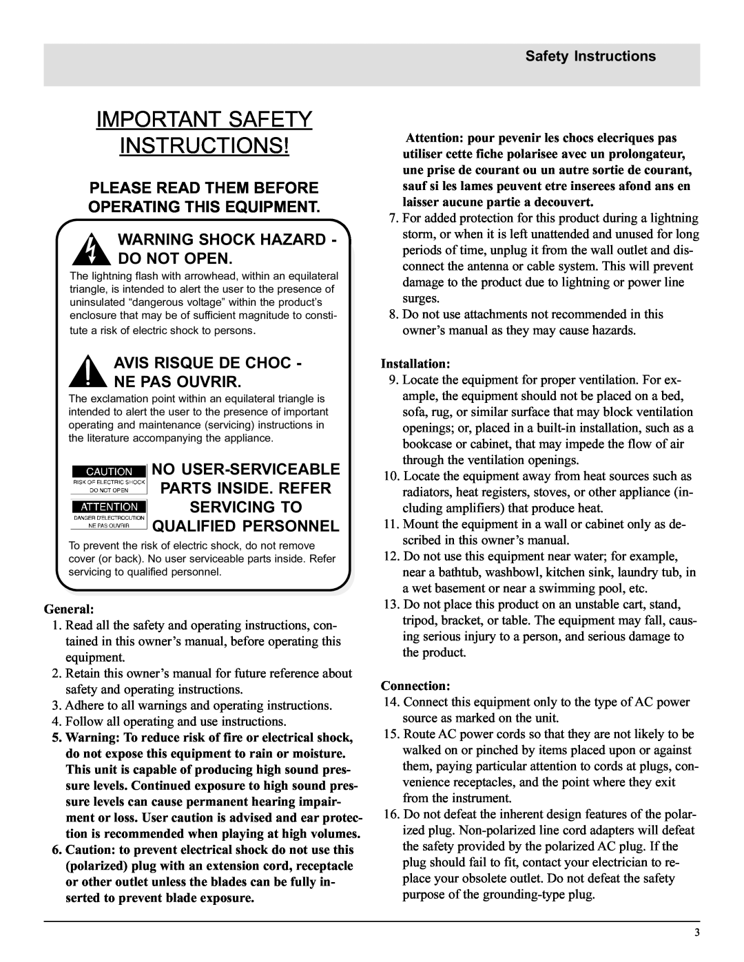 McIntosh MA6500 manual Important Safety Instructions, Please Read Them Before Operating This Equipment, No User-Serviceable 