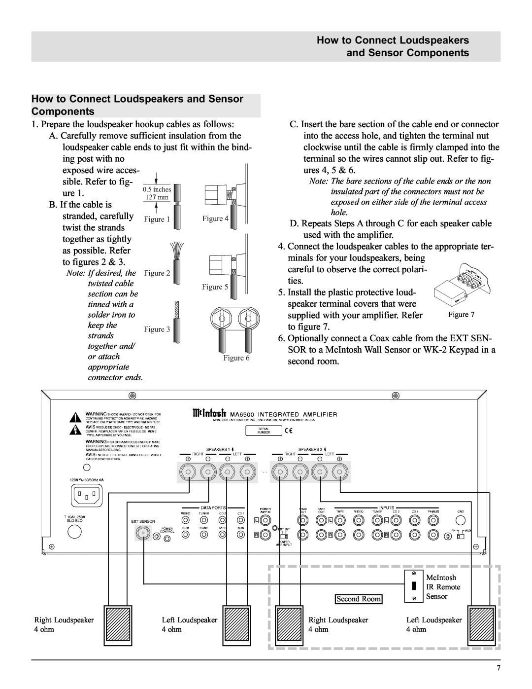 McIntosh MA6500 manual How to Connect Loudspeakers and Sensor Components 
