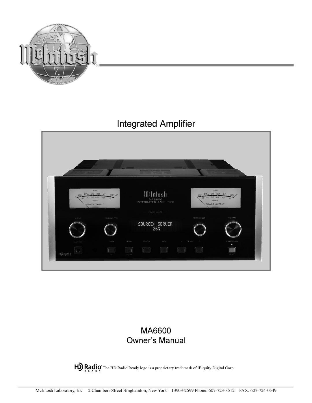 McIntosh MA6600 owner manual Integrated Amplifier 