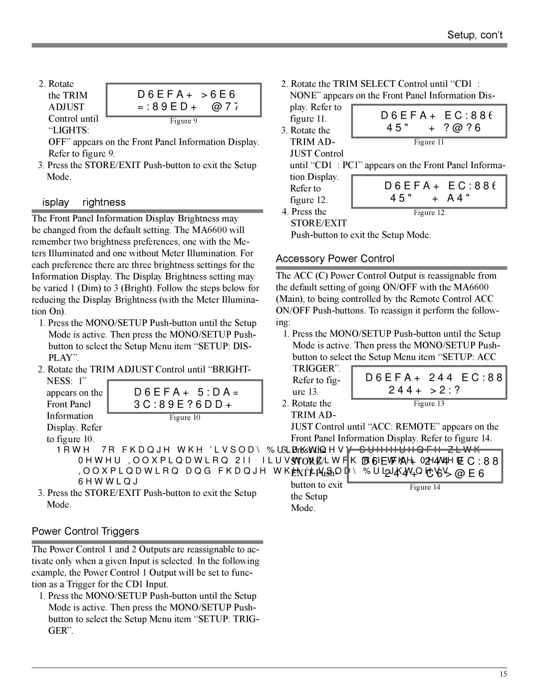 McIntosh MA6600 owner manual Setup, con’t, Display Brightness, Power Control Triggers, Accessory Power Control 