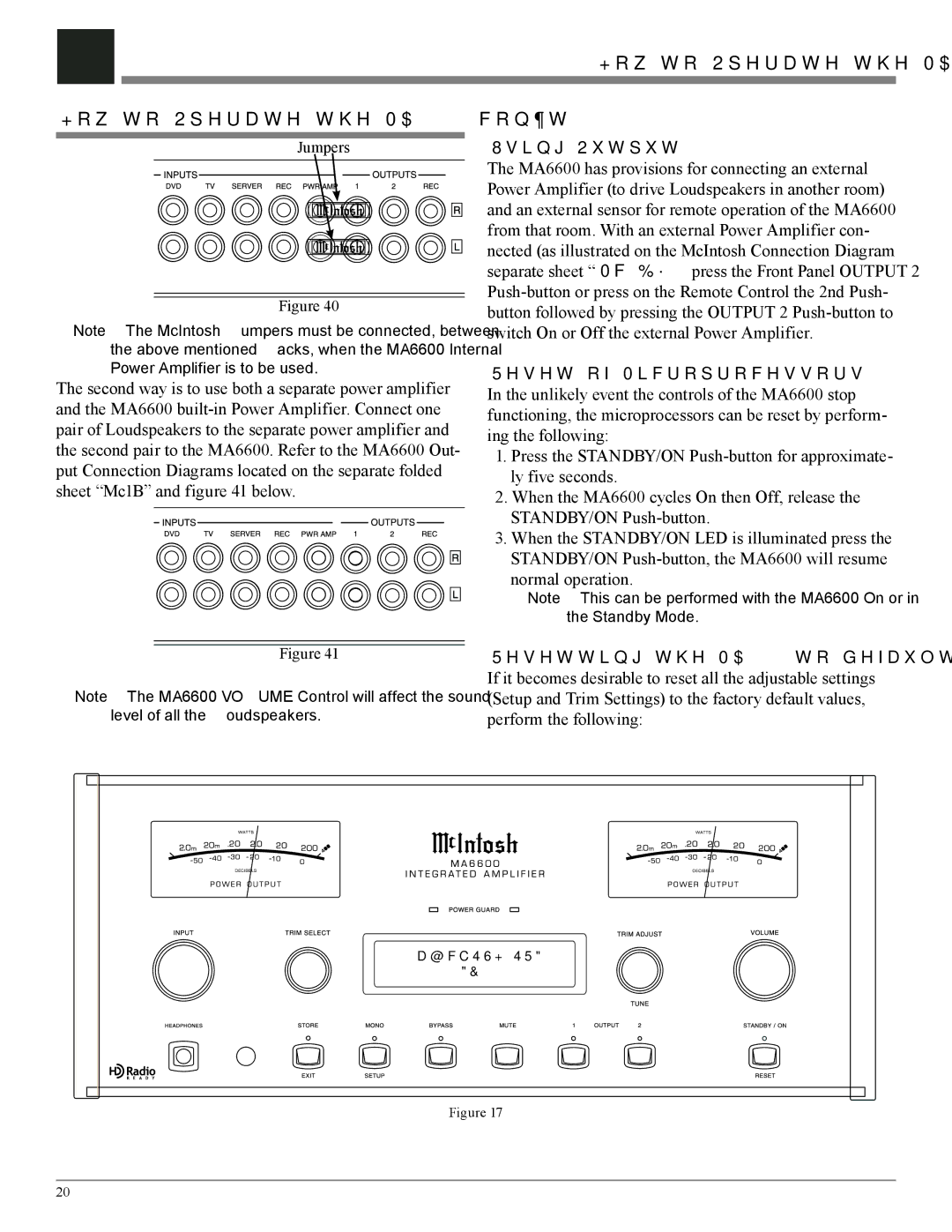 McIntosh owner manual Using Output, Reset of Microprocessors, Resetting the MA6600 to default settings 