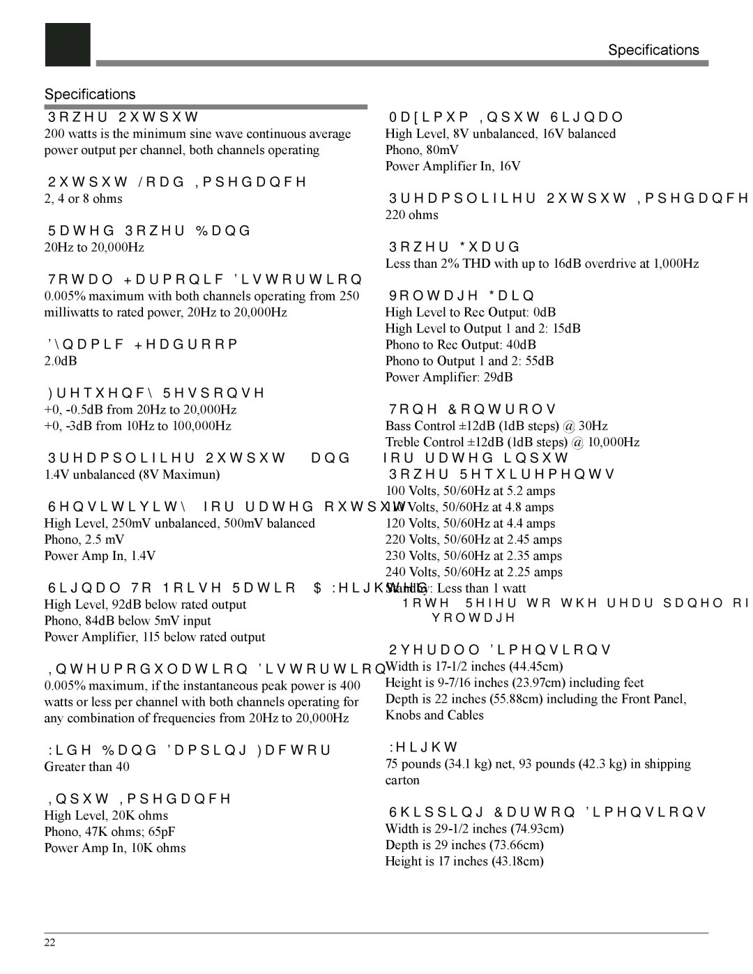 McIntosh MA6600 owner manual Specifications 