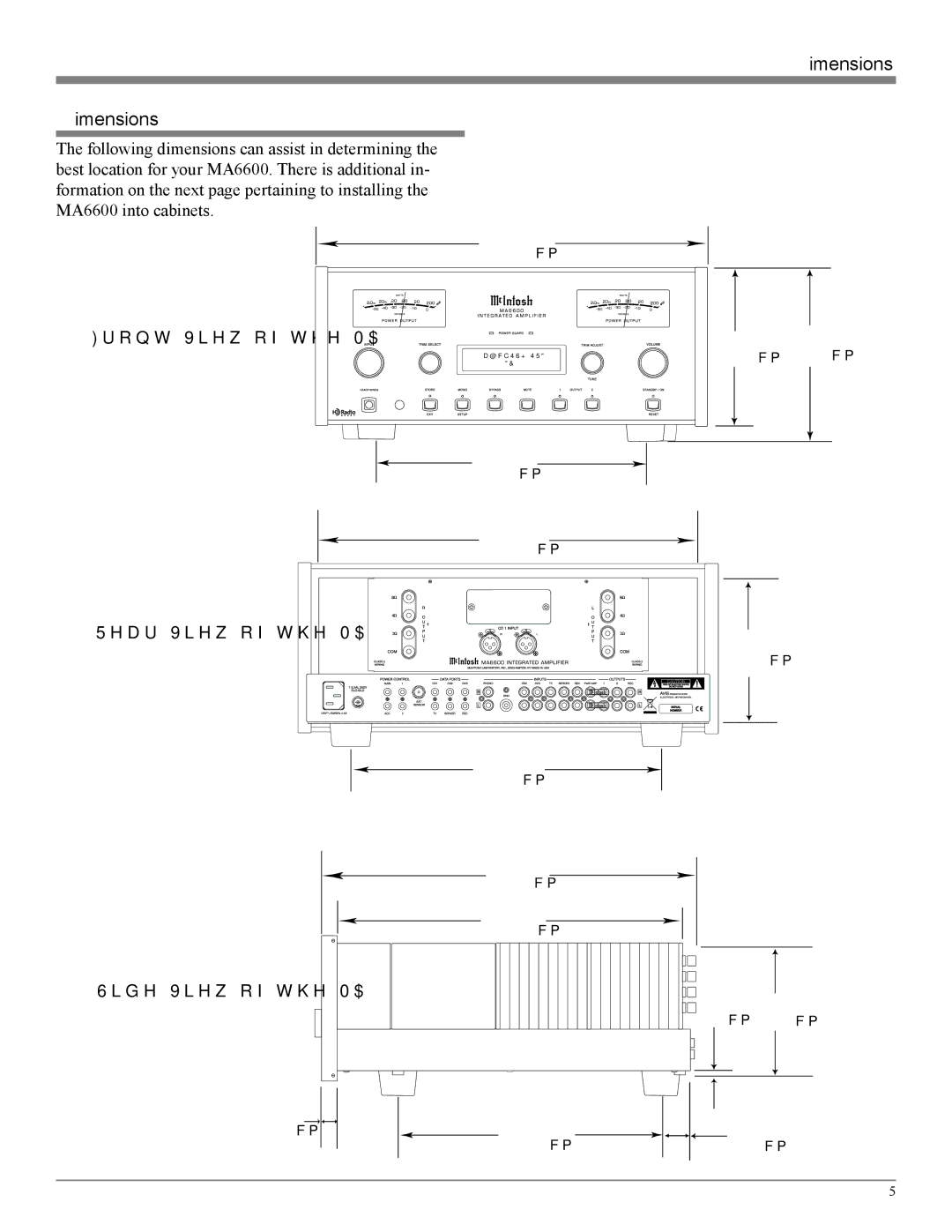 McIntosh owner manual Dimensions, Front View of the MA6600 Rear View of the MA6600, Side View of the MA6600 