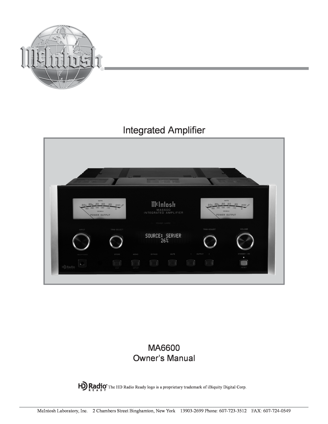 McIntosh MA6600 owner manual Integrated Amplifier 