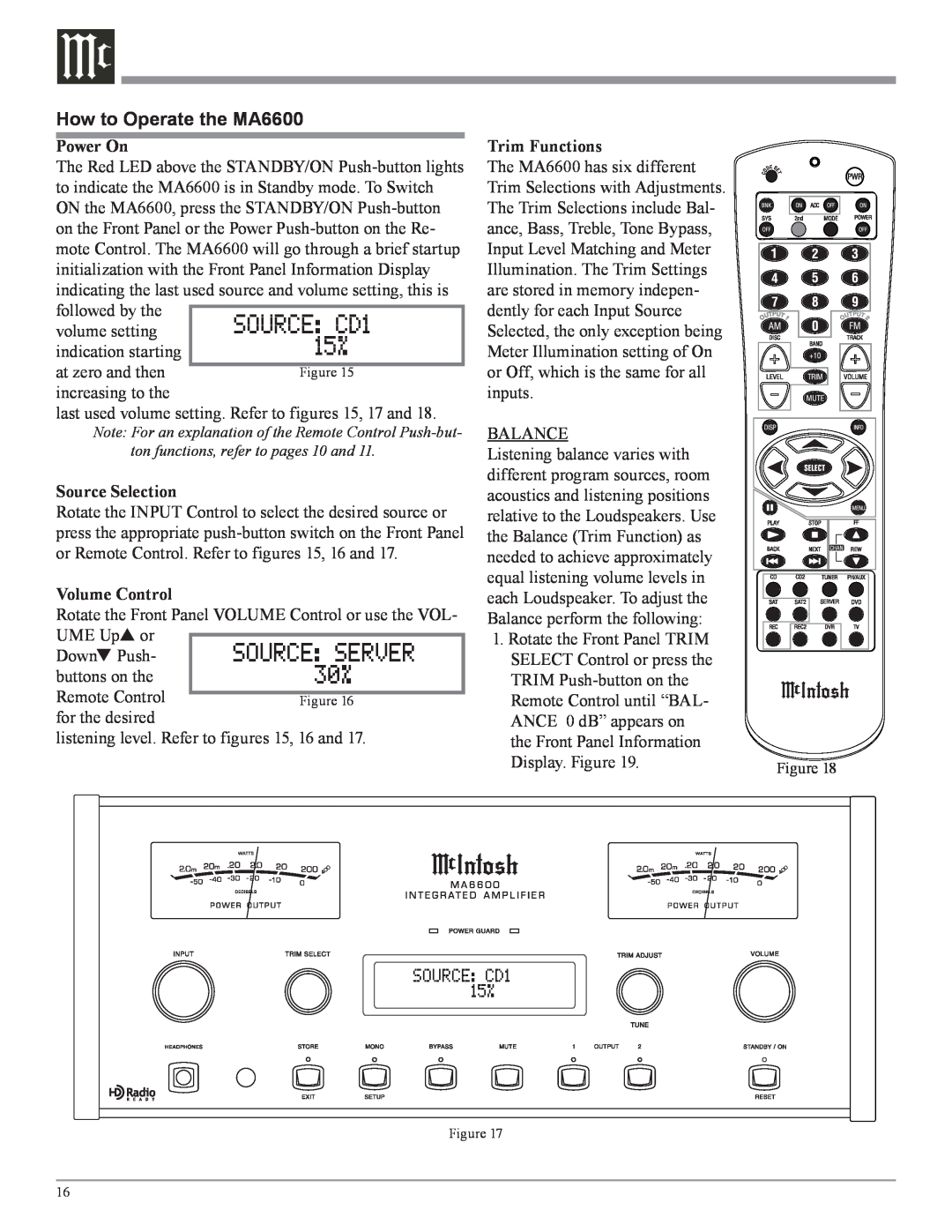 McIntosh owner manual How to Operate the MA6600, Source Server 