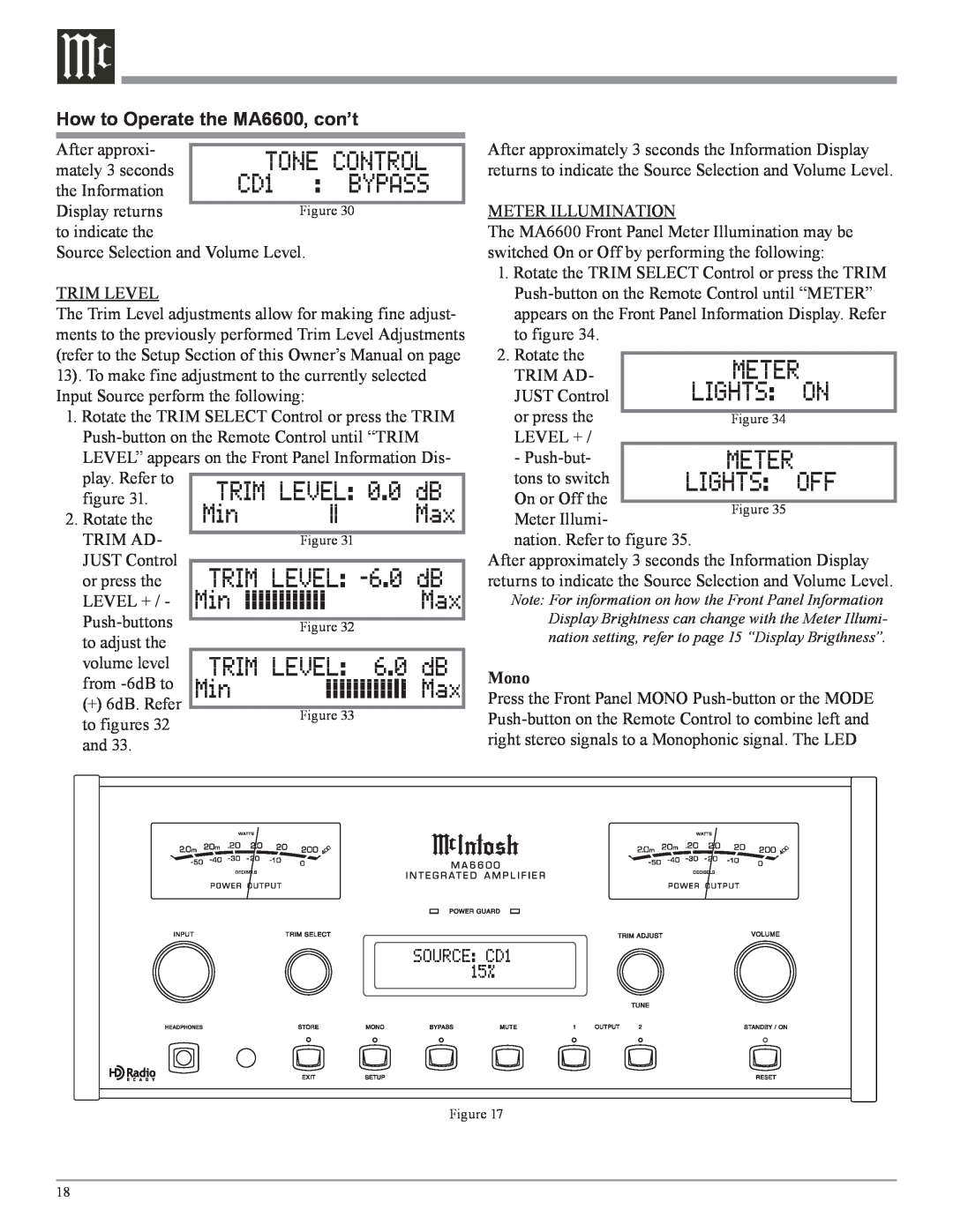 McIntosh owner manual How to Operate the MA6600, con’t 