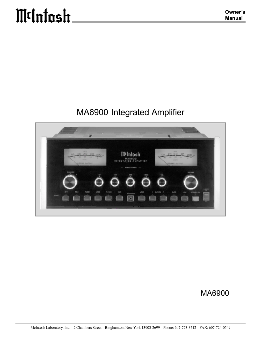 McIntosh manual MA6900 Integrated Amplifier, Owner’s Manual 