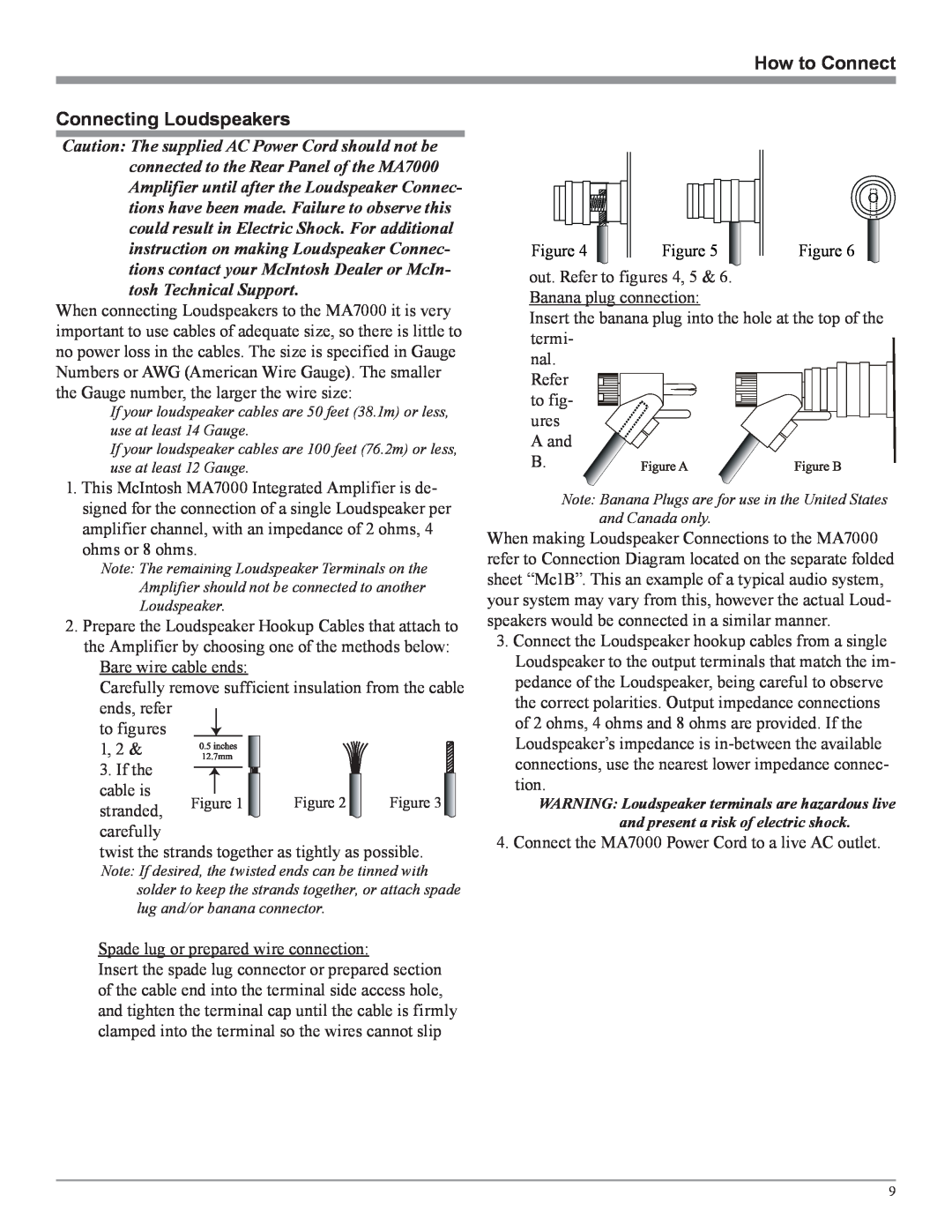 McIntosh MA7000 owner manual How to Connect, Connecting Loudspeakers 