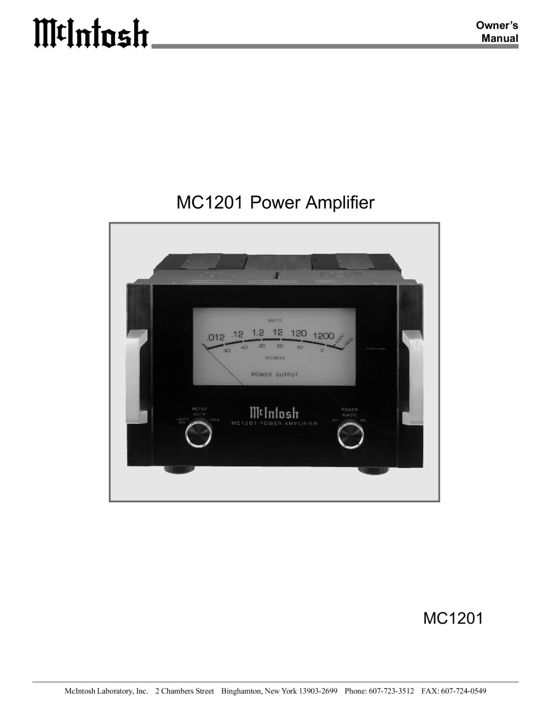 McIntosh manual MC1201 Power Amplifier, Owner’s Manual 