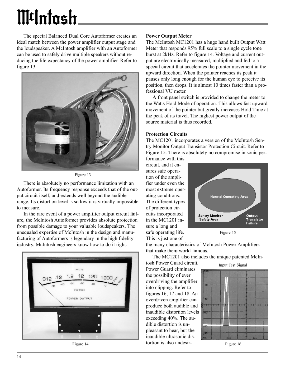 McIntosh MC1201 manual Power Output Meter, Protection Circuits 