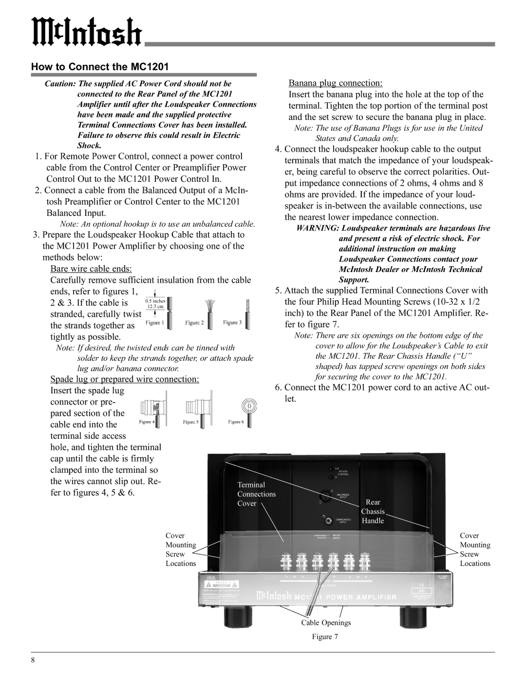 McIntosh manual How to Connect the MC1201, Banana plug connection 