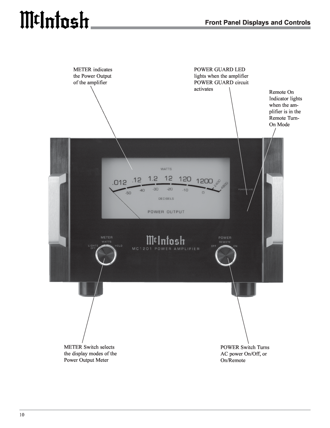 McIntosh MC1201 manual Front Panel Displays and Controls 