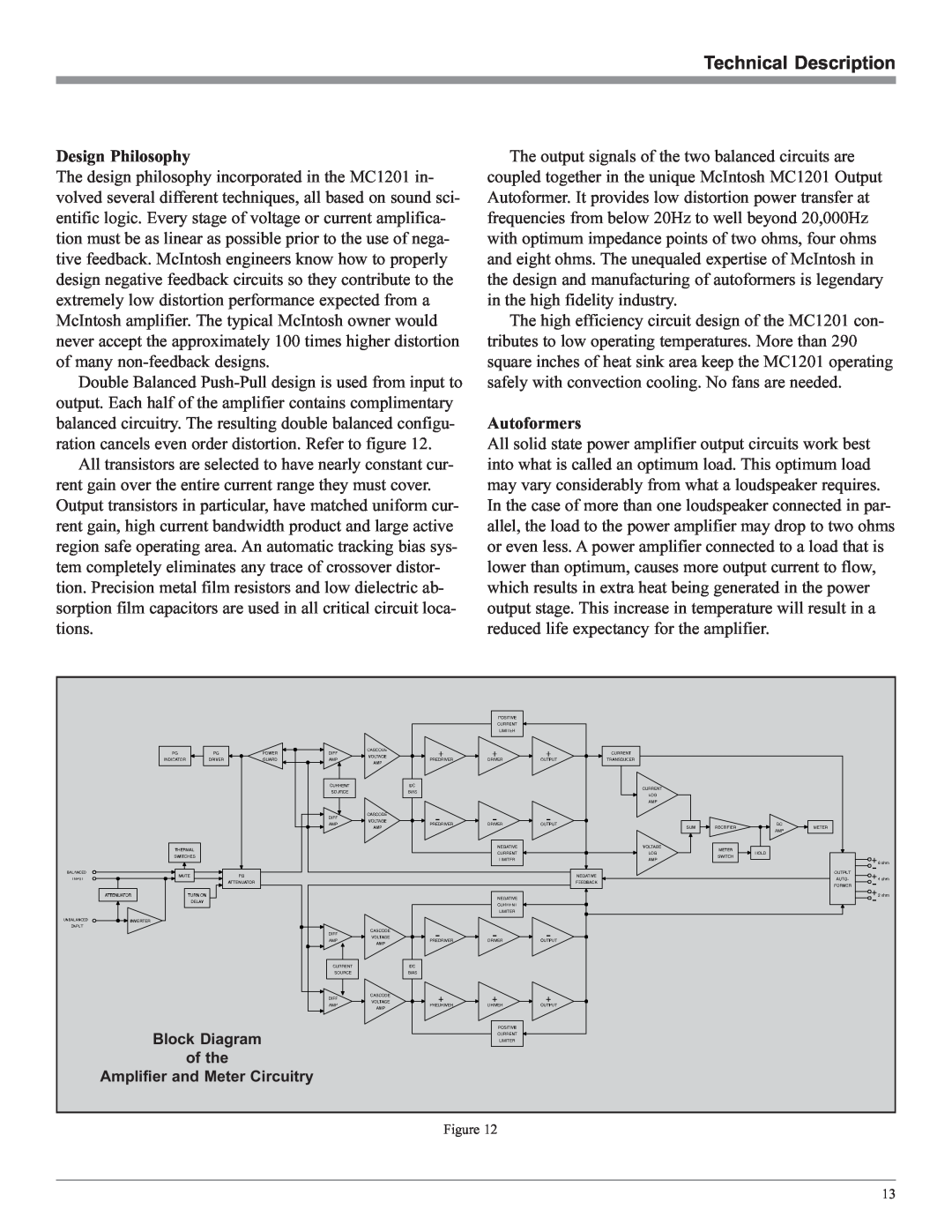 McIntosh MC1201 manual Technical Description, Design Philosophy, Autoformers, Block Diagram, of the 