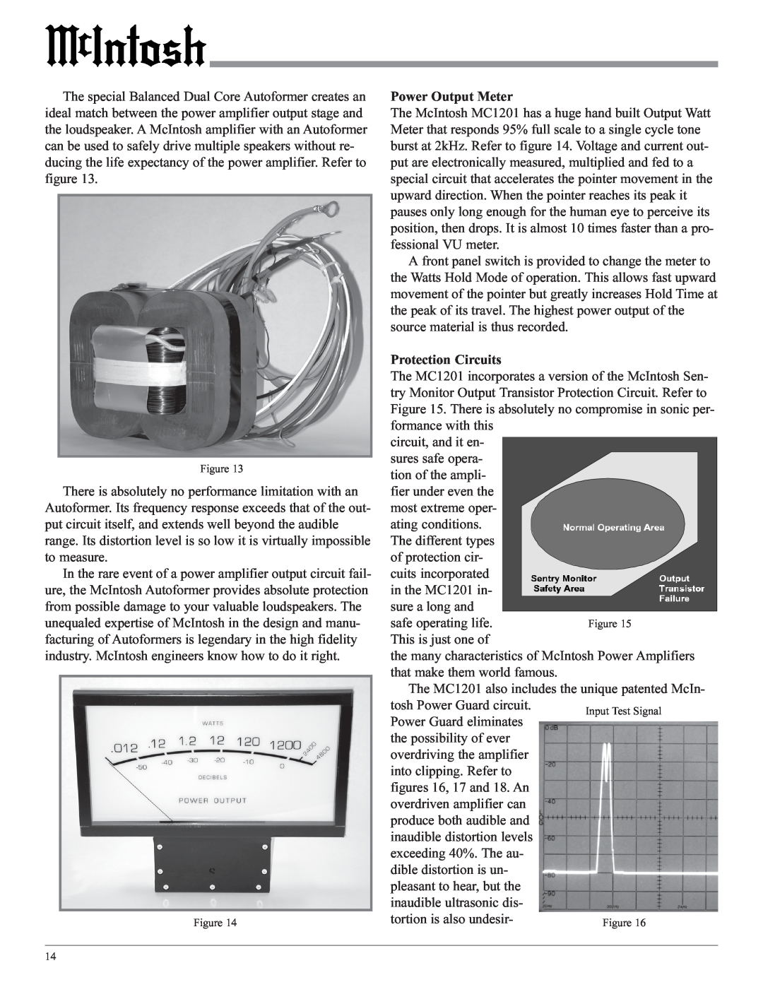 McIntosh MC1201 manual Power Output Meter, Protection Circuits 