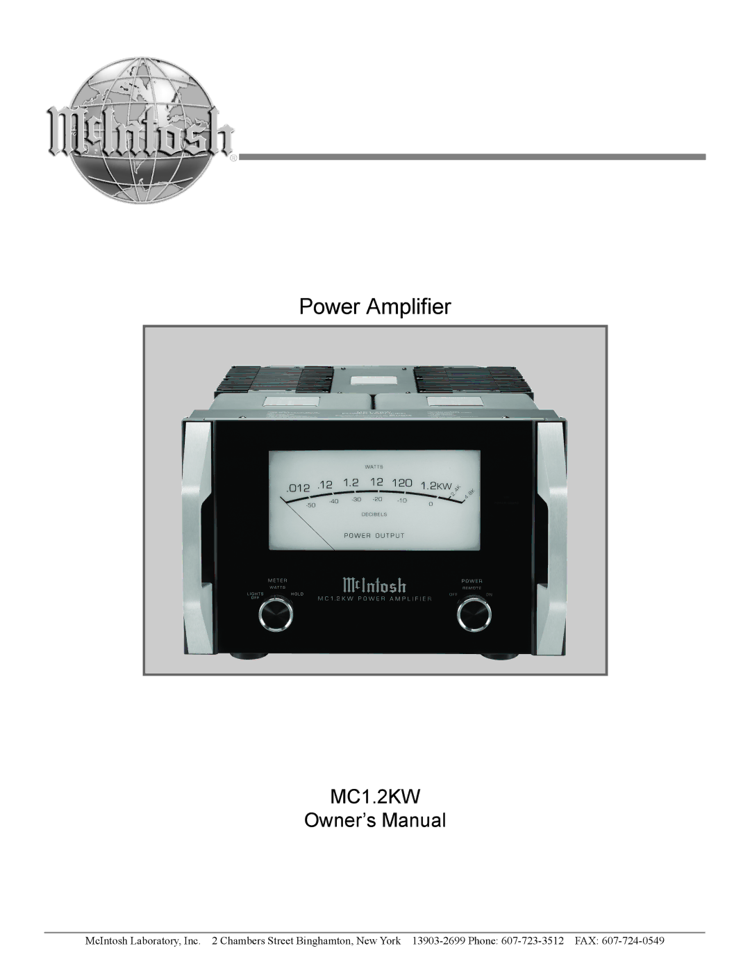 McIntosh MC1.2KW owner manual Power Amplifier 