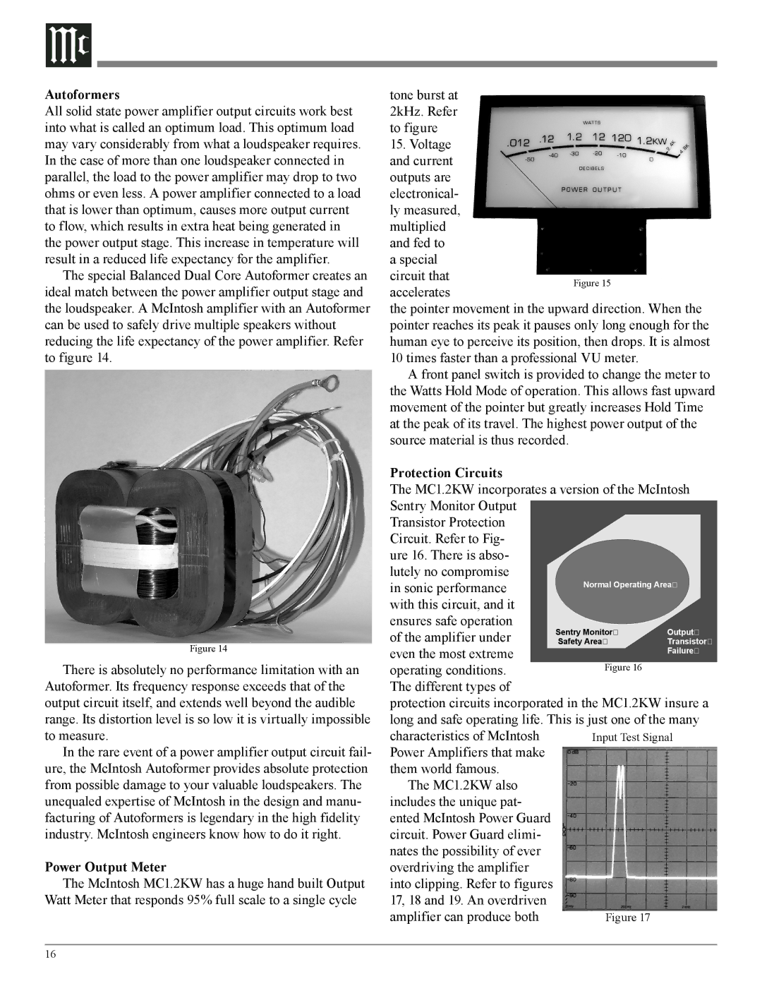 McIntosh MC1.2KW owner manual Autoformers, Power Output Meter, Protection Circuits 