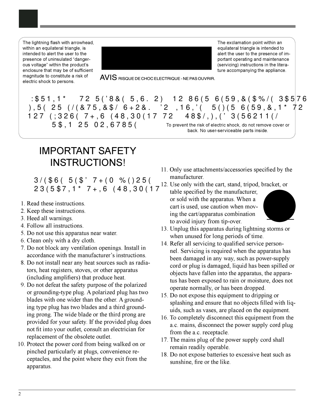 McIntosh MC1.2KW owner manual Important Safety Instructions 