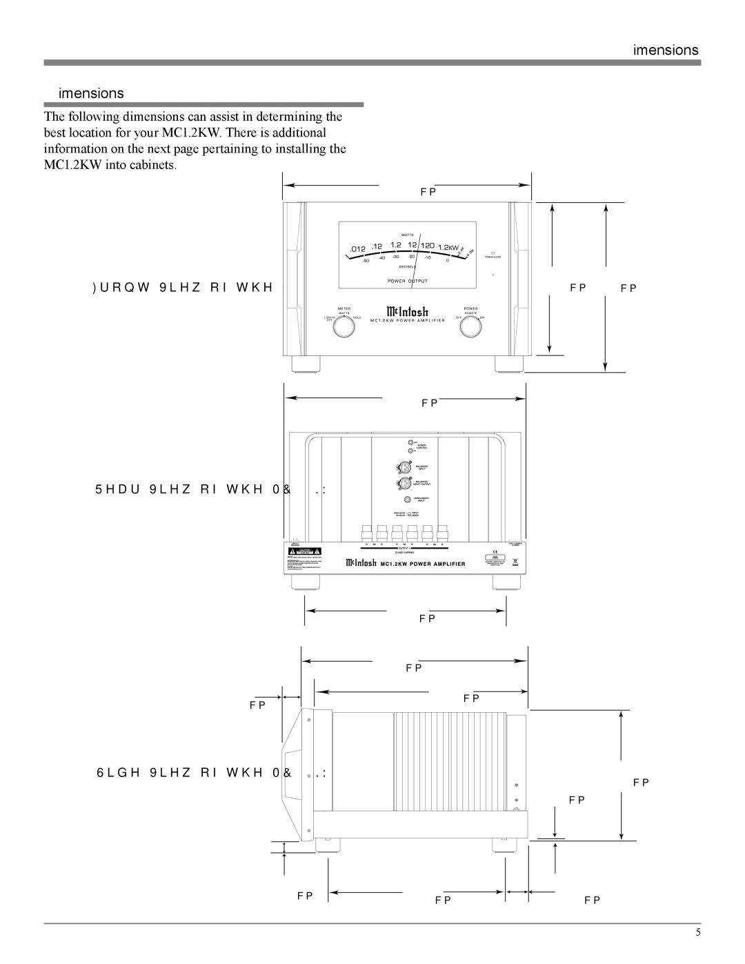 McIntosh MC1.2KW owner manual Dimensions 