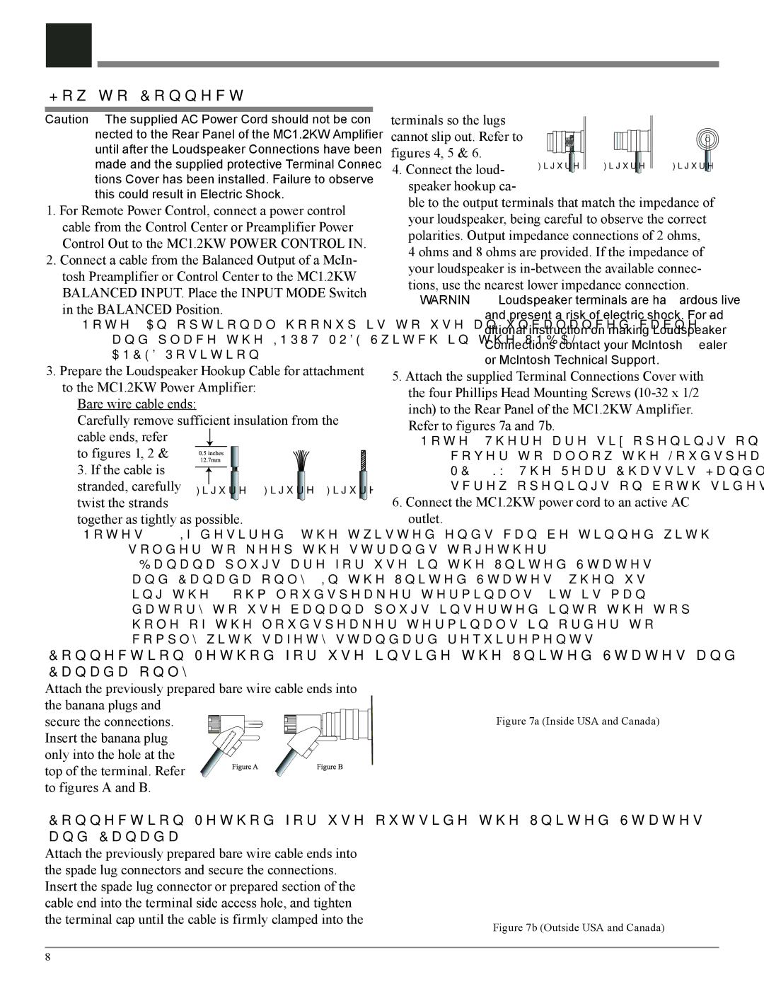 McIntosh MC1.2KW owner manual How to Connect, Inside USA and Canada 