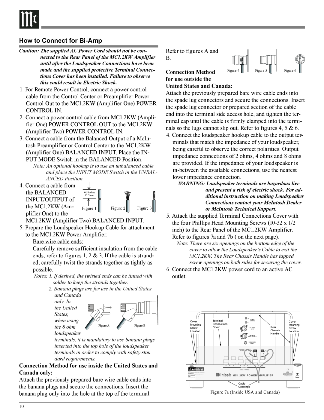 McIntosh MC1.2KW owner manual How to Connect for Bi-Amp 