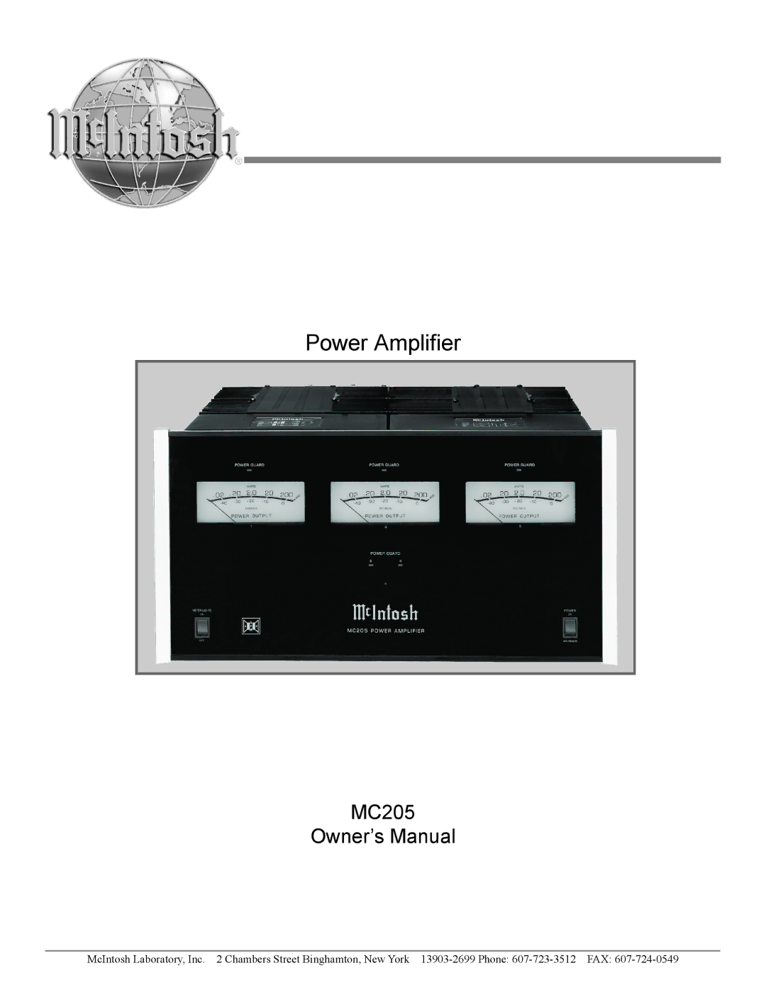 McIntosh MC205 owner manual Power Amplifier 