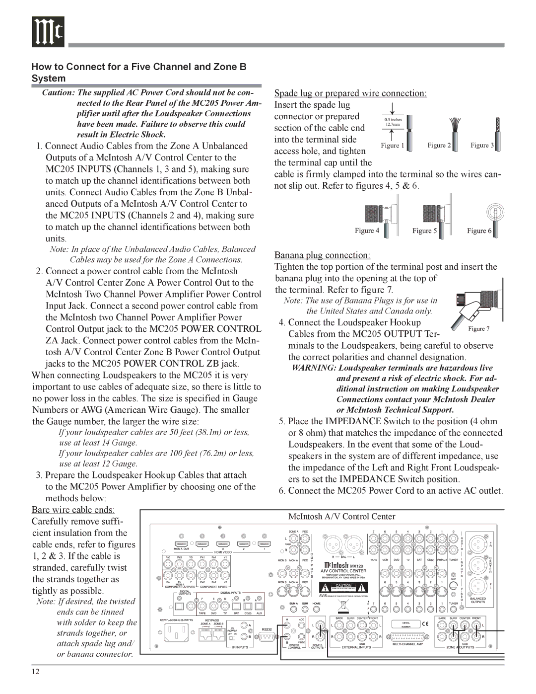 McIntosh MC205 owner manual How to Connect for a Five Channel and Zone B System 