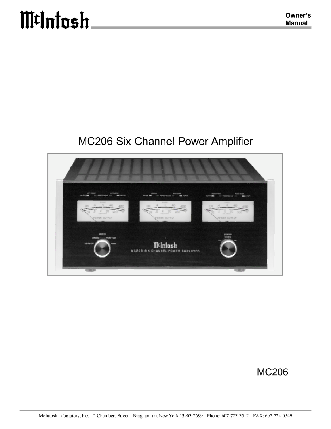 McIntosh manual MC206 Six Channel Power Amplifier, Owner’s Manual 