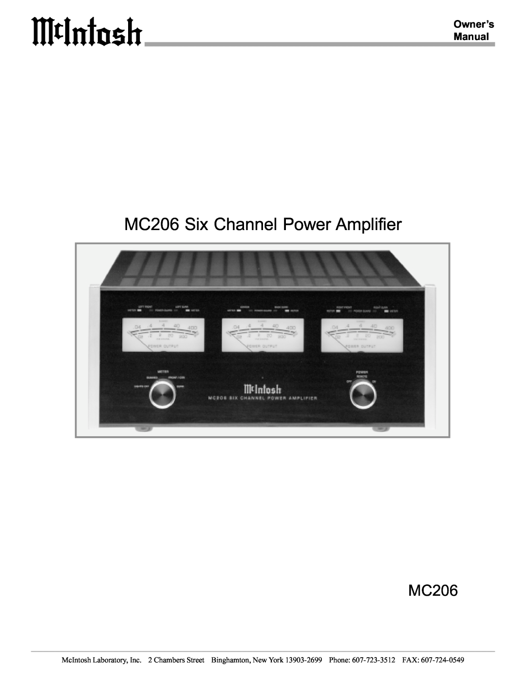 McIntosh manual MC206 Six Channel Power Amplifier 