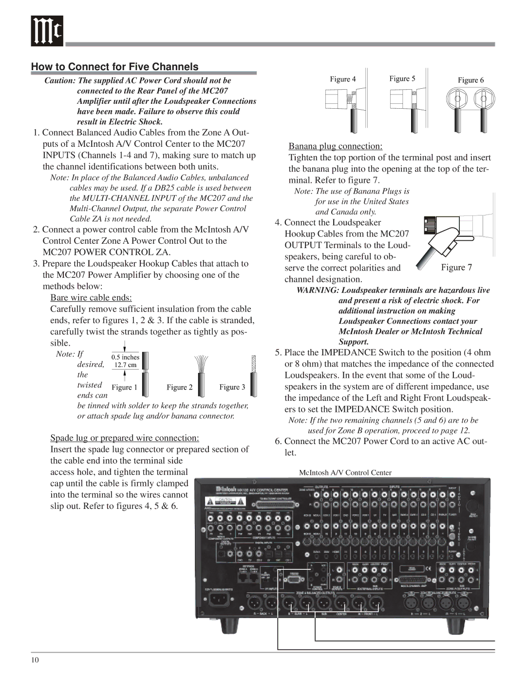 McIntosh MC207 owner manual How to Connect for Five Channels, Twisted ends can 