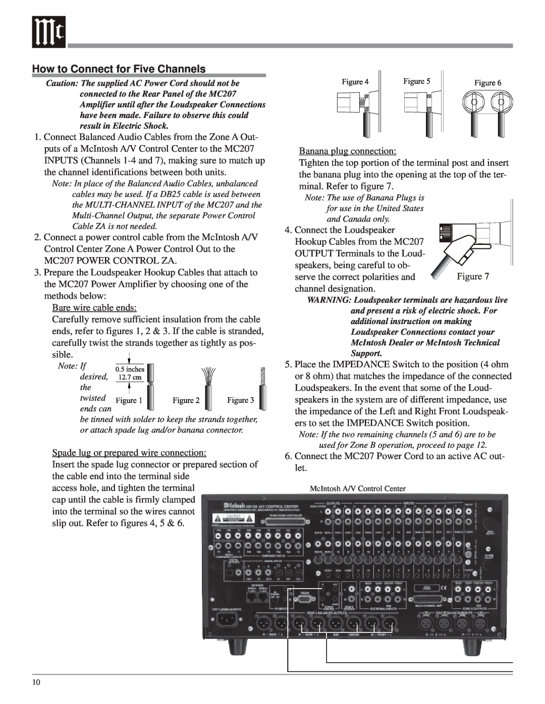 McIntosh MC207 owner manual How to Connect for Five Channels 