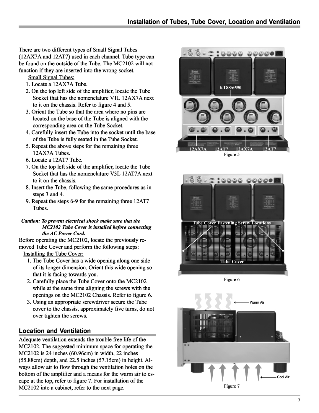 McIntosh MC2102 manual Location and Ventilation 