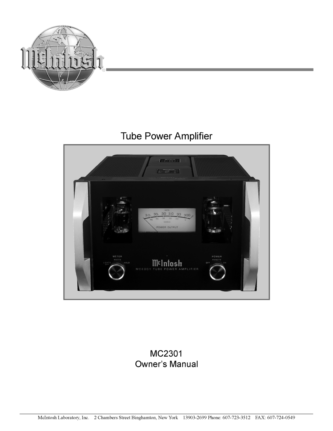 McIntosh MC2301 owner manual Tube Power Amplifier 