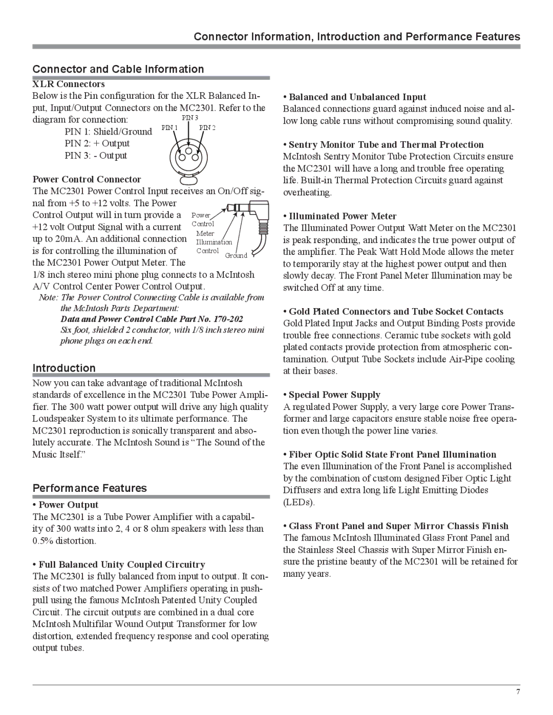 McIntosh MC2301 owner manual Introduction, Performance Features 