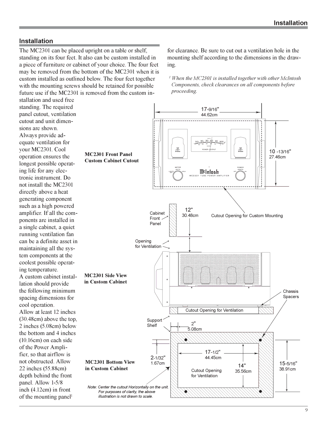 McIntosh MC2301 owner manual Installation, 17-9/16 