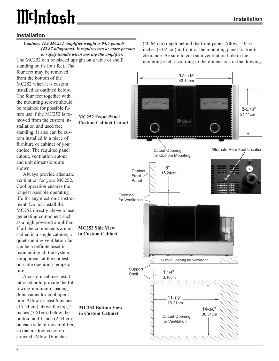 McIntosh MC252 owner manual Installation 