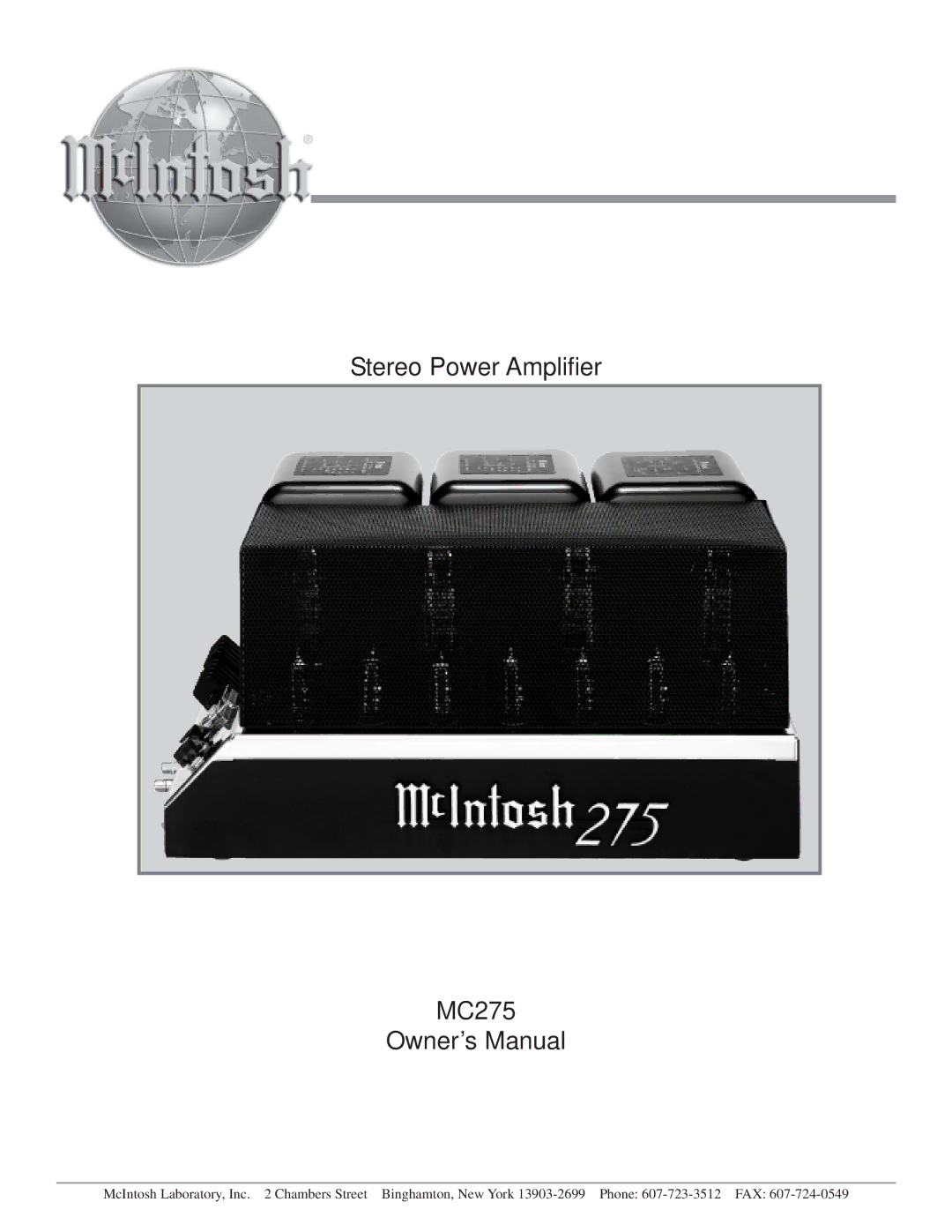 McIntosh owner manual Stereo Power Amplifier MC275 