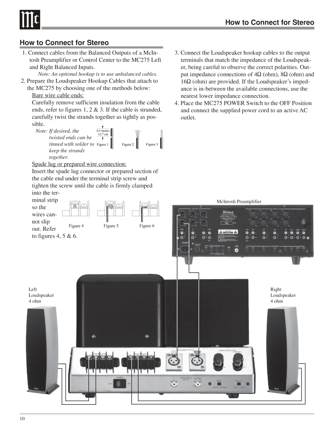 McIntosh MC275 owner manual How to Connect for Stereo 