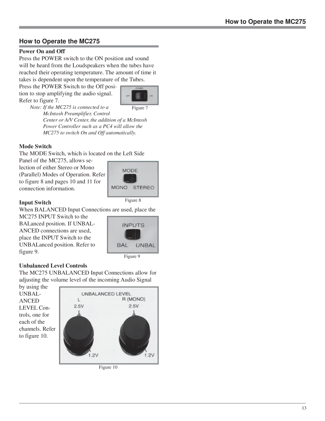 McIntosh owner manual How to Operate the MC275, Power On and Off 