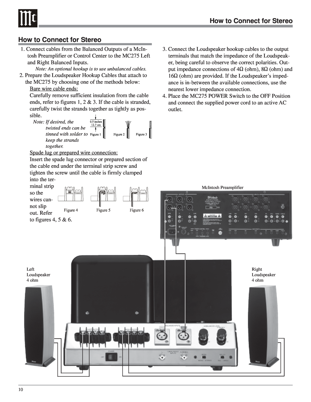 McIntosh MC275 owner manual How to Connect for Stereo 
