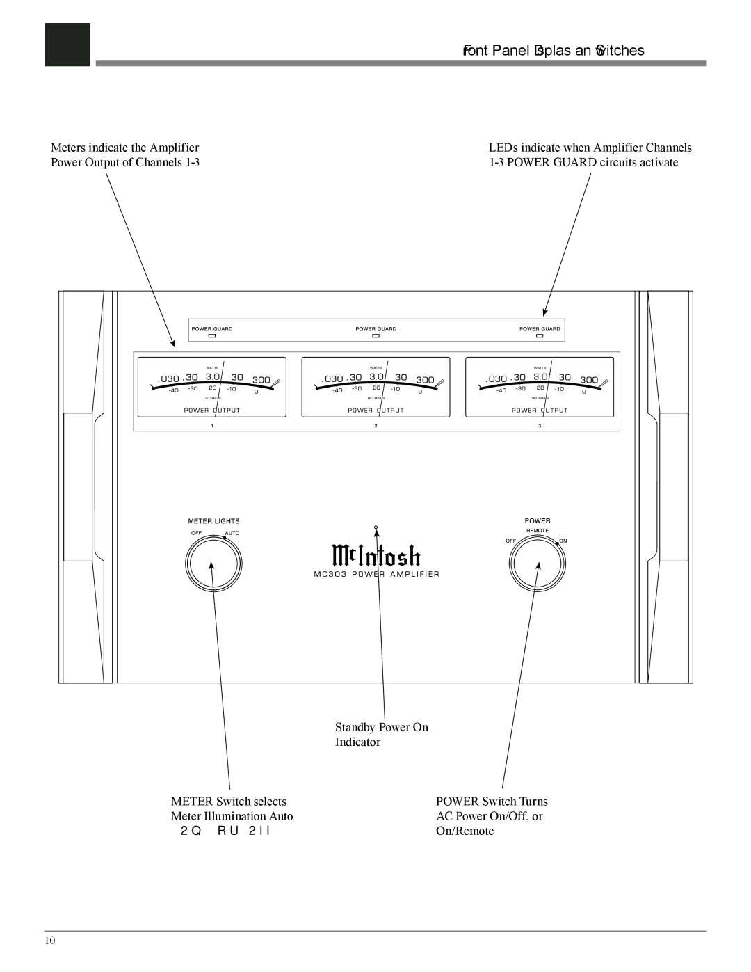 McIntosh MC303 owner manual Front Panel Displays and Switches 