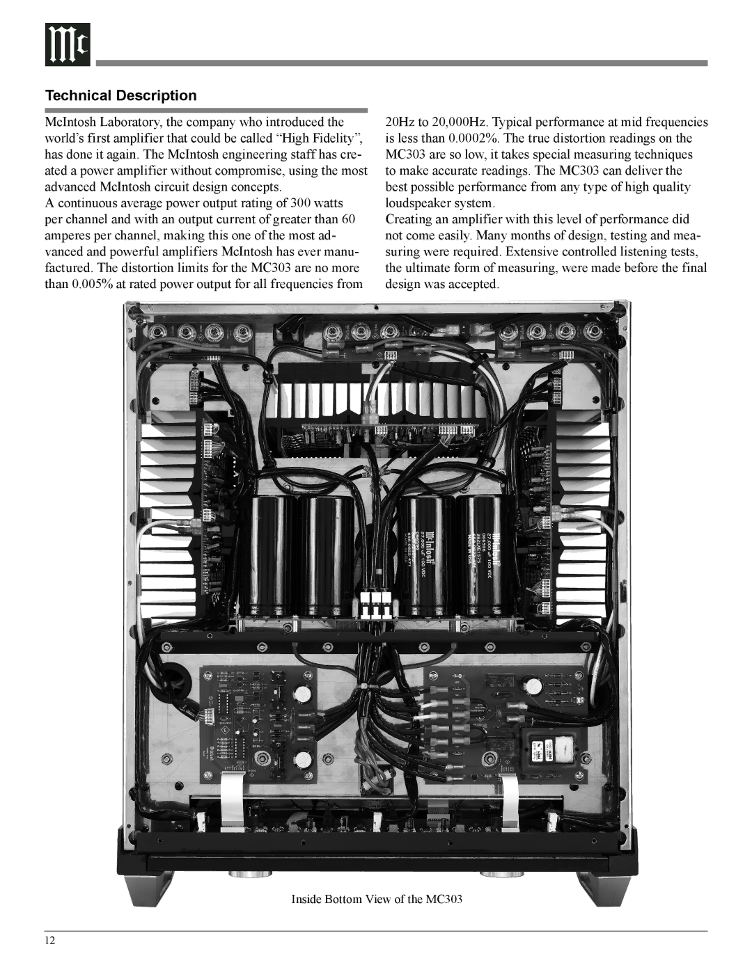 McIntosh MC303 owner manual Technical Description 