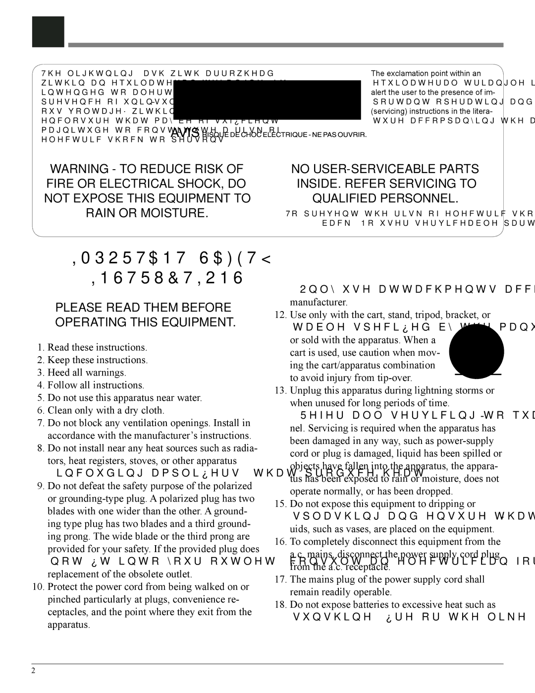 McIntosh MC303 owner manual Important Safety Instructions 