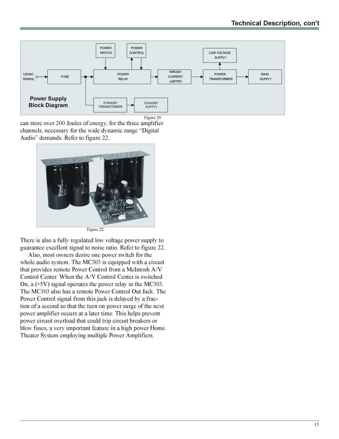 McIntosh MC303 owner manual Technical Description, con’t, Power Supply, Block Diagram 