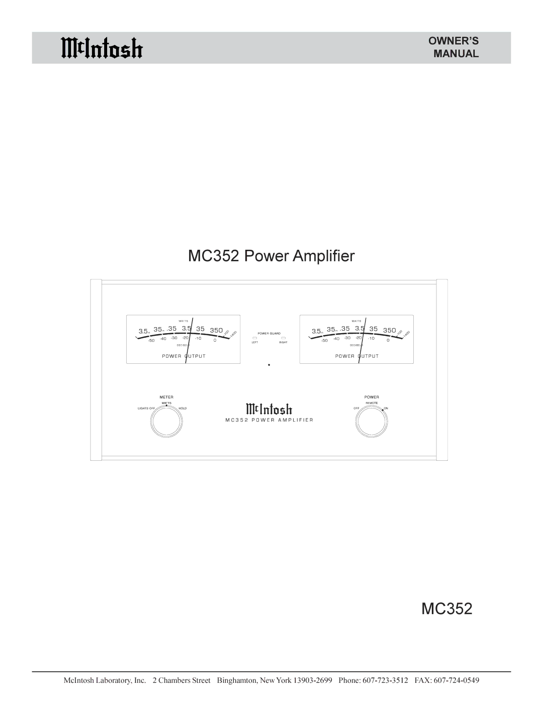 McIntosh manual MC352 Power Amplifier 