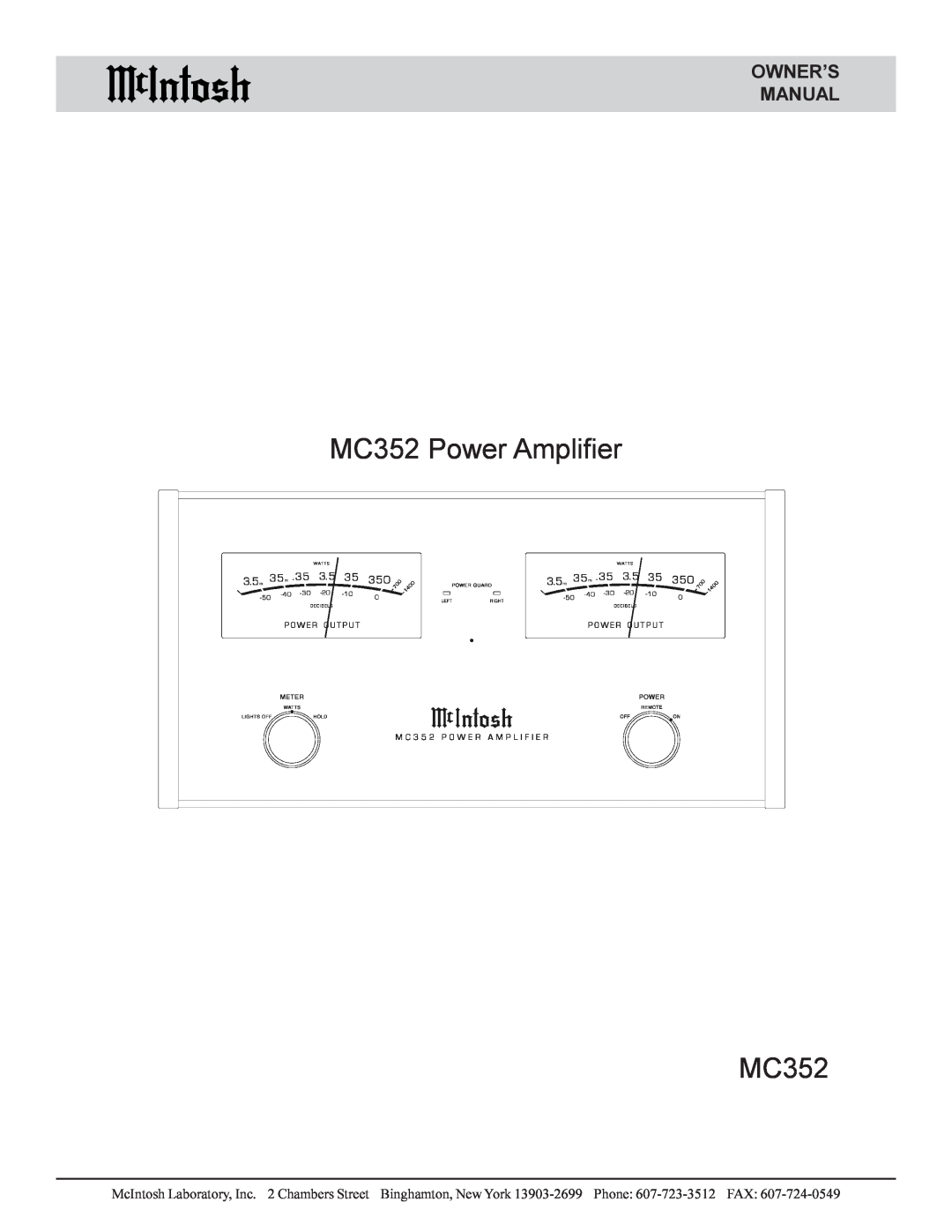 McIntosh manual MC352 Power Amplifier MC352 