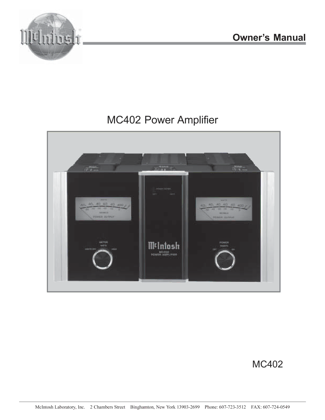 McIntosh owner manual MC402 Power Amplifier 