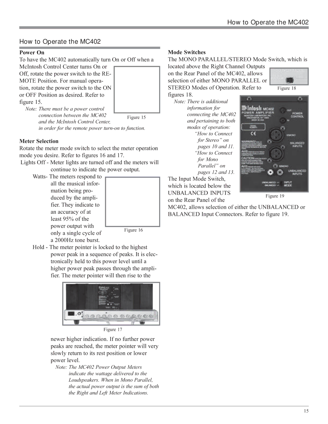 McIntosh owner manual How to Operate the MC402 