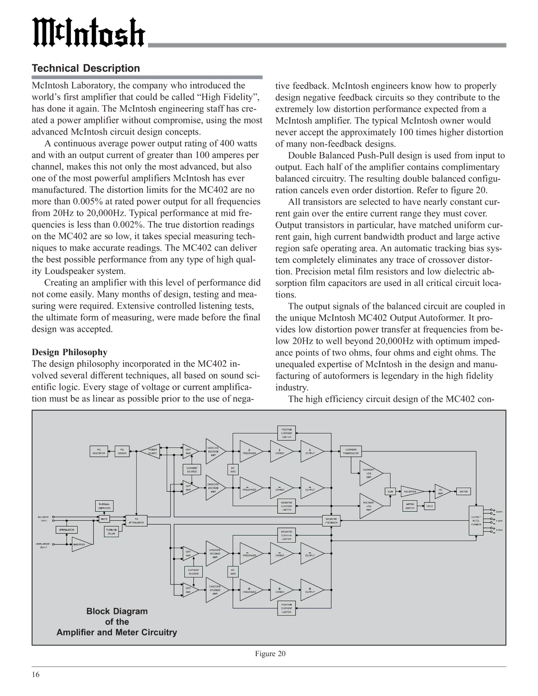 McIntosh MC402 owner manual Technical Description 