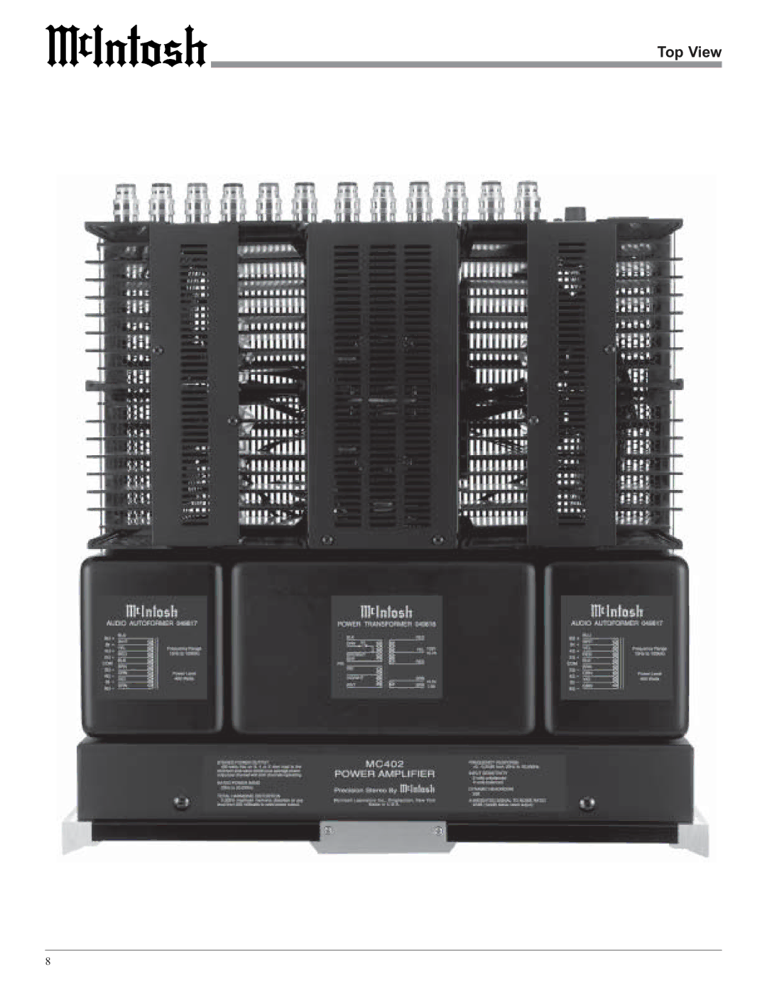 McIntosh MC402 owner manual Top View 