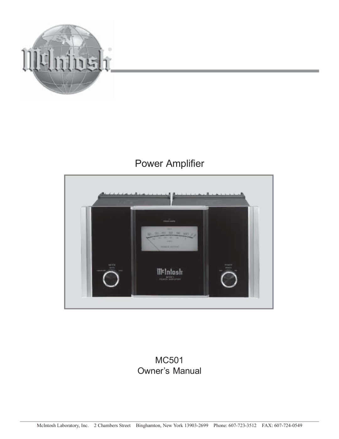 McIntosh MC501 owner manual Power Amplifier 